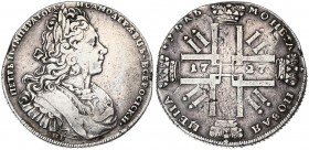Russia 1 Rouble 1727 СПБ Peter II (1727-1729). Petersburg type . Averse: Laureate bust right. Reverse: Date in cruciform with 4 crowns monograms in an...