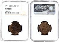 Russia 1 Denga 1731 Anna Ioannovna (1730-1740). Averse: Crowned double-headed eagle. Reverse: Value and date in cartouche. Two lines above the date. C...
