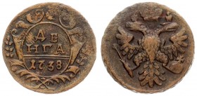 Russia 1 Denga 1738 Anna Ioannovna (1730-1740). Averse: Crowned double-headed eagle. Reverse: Value and date in cartouche. Reverse Legend: DENGA. Edge...