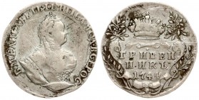 Russia 1 Grivennik 1744 Elizabeth (1741-1762). Averse: Crowned bust right. Reverse: Crown above value date within sprigs. Edge cordlike leftwards. Sil...