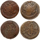 Russia 5 Kopecks 1758 &1792 ЕМ. Averse: Crowned monogram divides date within wreath. Reverse: Crowned double-headed eagle initials below. Copper. Edge...