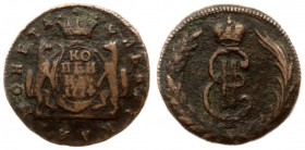 Russia 1 Kopeck 1774 КМ Siberia. Catherine II (1762-1796). Averse: Crowned monogram within wreath. Reverse: Value date within crowned oval shield with...