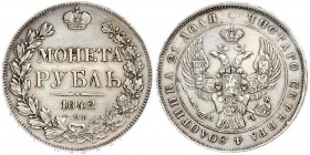 Russia 1 Rouble 1842 СПБ-АЧ St. Petersburg. Nicholas I (1826-1855). Averse: Crowned double imperial eagle. Reverse: Crown above value and date within ...