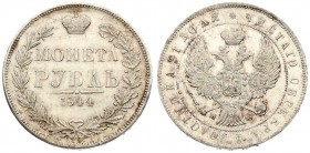 Russia 1 Rouble 1844 MW Warsaw. Nicholas I (1826-1855). Averse: Crowned double-headed Imperial eagle with orb and scepter. Reverse: Crowned date and v...