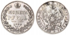 Russia 1 Rouble 1844 СПБ-КБ St. Petersburg. Nicholas I (1826-1855). Averse: Crowned double imperial eagle. Reverse: Crown above value and date within ...