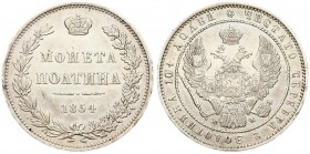 Russia 1 Poltina 1854 MW Warsaw Nicholas I (1826-1855). Averse: Crowned double imperial eagle. Reverse: Crown above inscription and value within wreat...