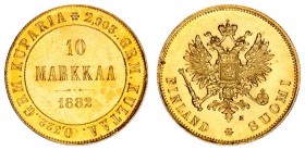 Russia for Finland 10 Markkaa 1882 S Alexander III (1881-1894). Averse: Crowned imperial double eagle holding orb and scepter. Reverse: Denomination a...