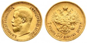 Russia 7.5 Roubles 1897 (АГ) St. Petersburg. Nicholas II (1894-1917). Averse: Head left. Reverse: Crowned double imperial eagle ribbons on crown. Gold...