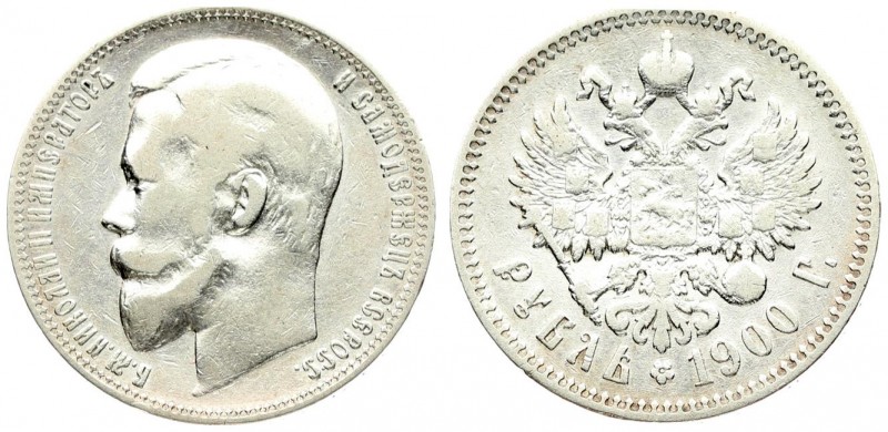 Russia 1 Rouble 1900 ФЗ St. Petersburg. Nicholas II (1894-1917). Averse: Head le...