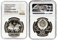 Russia 10 Roubles 1978(M) 1980 Olympics. Averse: National arms divide CCCP with value below. Reverse: Equestrian sports. Silver. Y 160. NGC PF 67 ULTR...