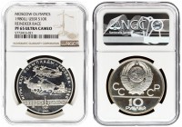Russia 10 Roubles 1980(L) 1980 Olympics. Averse: National arms divide CCCP with value below. Reverse: Reindeer racing. Silver. Y 185. NGC PF 65 ULTRA ...