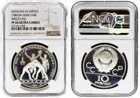 Russia 10 Roubles 1980(M) 1980 Olympics. Averse: National arms divide CCCP with value below. Reverse: Wrestlers. Silver. Y 183. NGC PF 66 ULTRA CAMEO