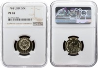 Russia USSR 20 Kopecks 1988. Copper-Nickel-Zinc. Averse: National arms. Reverse: Value and date within sprigs. Edge Description: Reeded. Y132. NGC PL6...