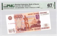 Russia 5000 Roubles 1997 Banknote. Russian Federation Bank of Russia. Pick#273a. S/N GKH4549933 - Wmk: N. Muravyov & 5000. PMG 67 Superb Gem Unc EPQ R...