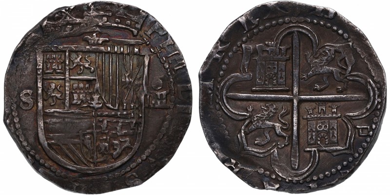 1556-98. Felipe II . Sevilla. 4 Reales. Ag. Marca de ensayador a derecha del seg...