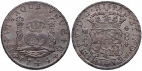 1744. Felipe V (1700-1746). México. 8 reales Columnario. MF. Muy bella. Brillo original. Insignificantes marquitas de acuñación en escudo. EBC+. Est.5...