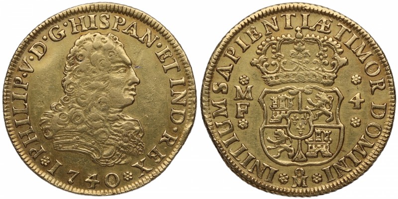 1740. Felipe V (1700-1746). México. 4 escudos. MF. MUY RARA y más así. EBC-. Est...