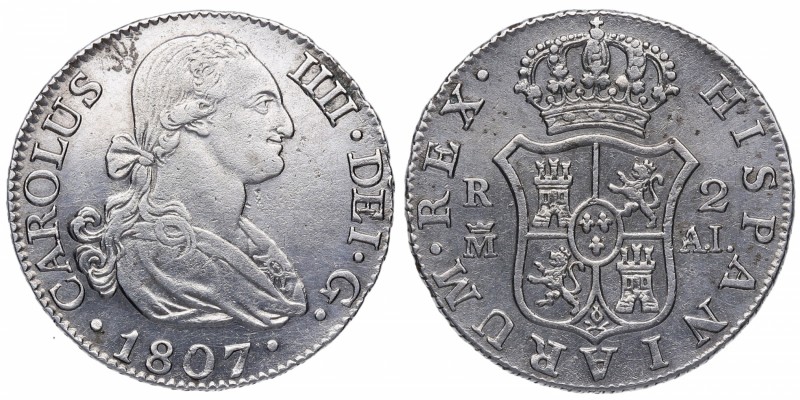 1807. Carlos IV (1788-1808). Madrid. 2 reales. AI. Ag. EBC-. Est.40.