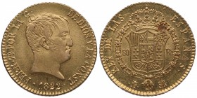 1822. Fernando VII (1808-1833). Madrid. 80 reales. SR. Bella. Brillo original. EBC+. Est.450.