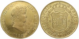1820. Fernando VII (1808-1833). Madrid. 8 escudos. GJ. Au. Escasa así. Brillo original. EBC+. Est.2000.