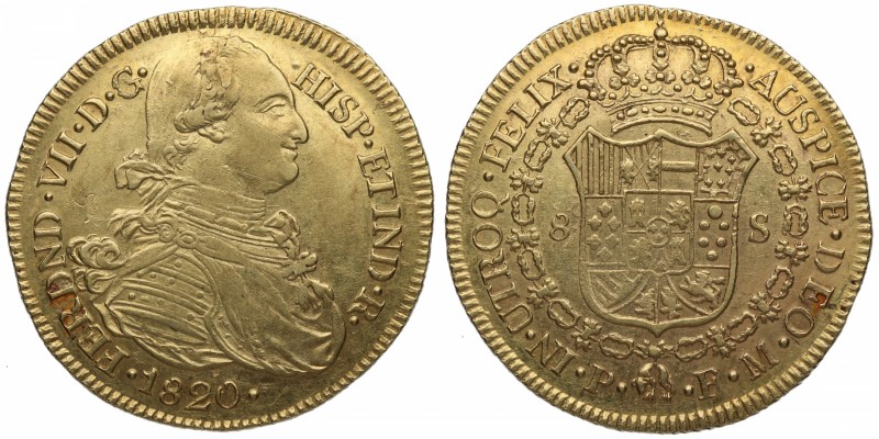 1820. Fernando VII (1808-1833). Popayan. 8 Escudos. Au. Atractiva. EBC / EBC+. E...