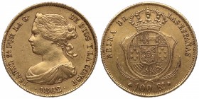 1862. Isabel II (1833-1868). Barcelona. 100 reales. Au. EBC+. Est.400.