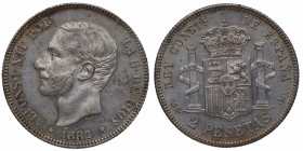 1882*82. Alfonso XII (1874-1885). Madrid. 2 pesetas. MSM. Ag. SC-. Est.300.