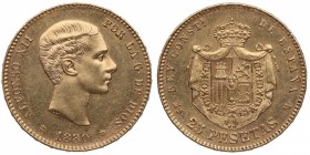1880*80. Alfonso XII (1874-1885). Madrid. 25 pesetas. Au. SC-. Est.400.