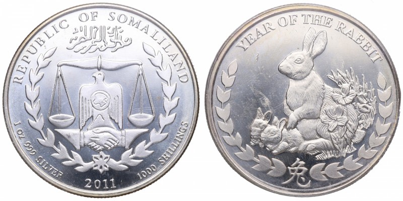 2011. Somalia. 1000 shillings (1 onza de plata). Ag. Encapsulada. SC. Est.70.