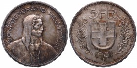 1931. Suiza. 5 francos. Ag. Bella. Brillo original. EBC+. Est.30.