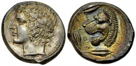 Leontinoi AR Tetradrachm, c. 430-425 BC, FDC

Sicily, Leontinoi. AR Tetradrachm (24-26 mm, 17.11 g), c. 430-425 BC.
Obv. Laureate head of Apollo le...