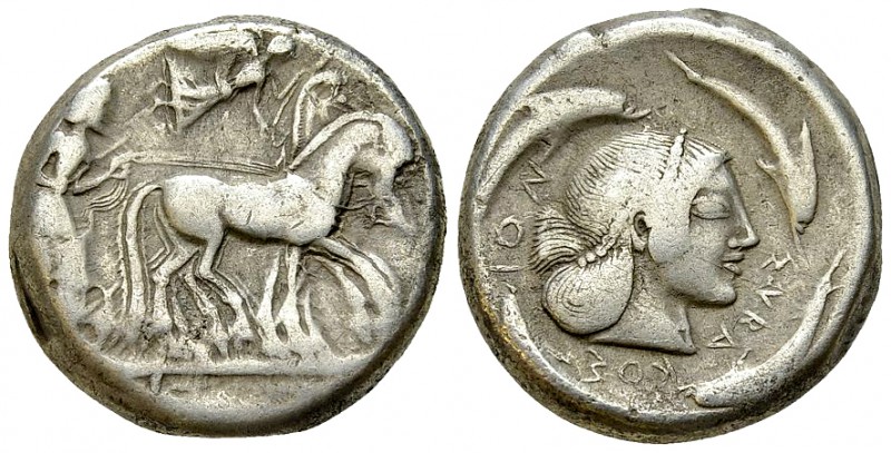 Syracuse AR Tetradrachm, Hieron I., c. 475-470 BC 

 Syracuse , Sicily. Deinom...
