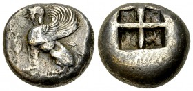 Chios AR Stater, c. 490-435 BC 

 Islands off Ionia, Chios. AR Stater (15-16 mm, 7.85 g), c. 490-435 BC.
Obv. Sphinx seated left; amphora to left....
