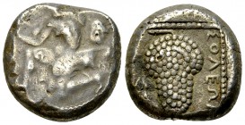 Soloi AR Stater, c. 425-400 BC 

 Soloi, Cilicia . AR Stater (19-20 mm, 10.72 g), c. 425-400 BC.
Obv. Amazon kneeling left holding bow, quiver on l...