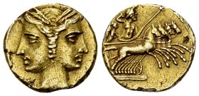 Carthage EL 3/8 shekel 

 Bruttium, the Carthaginians in South-West Italy. EL 3/8 shekel (13 mm, 2.70 g), c. 216-211 BC.
Obv. Janiform female heads...