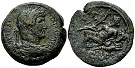 Hadrianus AE Drachm, Nilus reverse 

 Hadrianus (117-138 AD). AE Drachm (34-35 mm, 26.22 g), Alexandria, Egypt, Year 16 = 131/2 AD.
Obv. AVT KAI TP...
