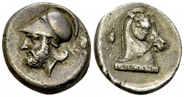Anonymous AR Didrachm, c. 310-300 BC 

 The Roman Republic. Anonymous. AR Didrachm (20-21 mm, 6.93 g), Neapolis, c. 310-300 BC.
Obv. Helmeted head ...