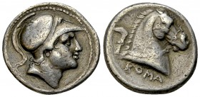 Anonymous AR Didrachm, c. 241-235 BC 

 The Roman Republic. Anonymous. AR Didrachm (20 mm, 6.65 g), Rome, c. 241-235 BC.
Obv. Helmeted head of bear...