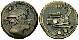 Anonymous AE Sextans, c. 215-212 BC 

 Anonymous . AE Sextans (26 mm, 14.02 g), Rome, c. 215-212 BC.
Obv. Head of Mercury right, wearing petasos; •...