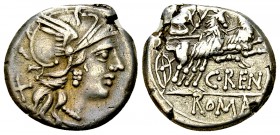 C. Renius AR Denarius, 138 BC 

 C. Renius. AR Denarius (16-17 mm, 3.71 g), Rome, 138 BC.
Obv. Helmeted head of Roma right, X behind.
Rev. C RENI ...
