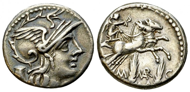 M. Marcius M.f. AR Denarius, 134 BC 

 M. Marcius M. f. AR Denarius (17-18 mm,...