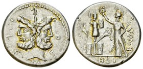 L Furius Philus AR Denarius, 121 BC 

 L. Furius Philus. AR Denarius (19-20 mm, 3.90 g). Rome, 121 BC.
Obv. M FOVRI L F, Laureate head of Janus.
R...
