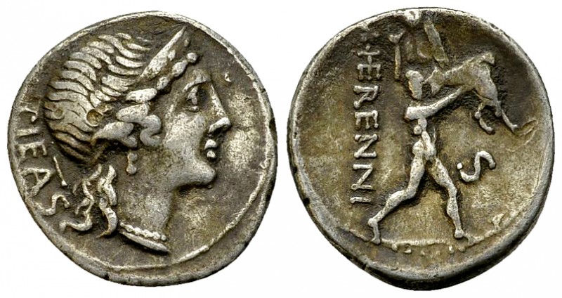 M. Herennius AR Denarius, 108/107 BC 

 M. Herennius. AR Denarius (18 mm, 3.77...
