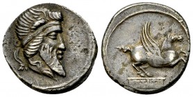 Q. Titius AR Denarius, c. 89 BC 

 Q. Titius. AR Denarius (18 mm, 3.85 g), Rome, c. 89 BC.
Obv. Male head with long pointed beard right, wearing wi...