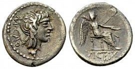 M. Porcius Cato AR Quinarius, 89 BC 

 M. Porcius Cato . AR Quinarius (1.86 g), Rome, 89 BC.
Obv. M. CATO, Head of Liber right, wearing ivy wreath;...