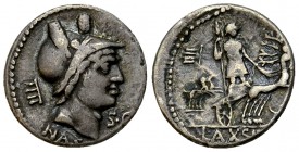 L. Axsius L.f. Naso Fourré Denarius, 71 BC 

 L. Axsius L.f. Naso. Fourré Denarius (18 mm, 3.17 g), Rome, 71 BC.
Obv. Head of Mars right, wearing p...