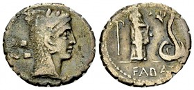 L. Roscius Fabatus AR Denarius serratus, 64 BC 

 L. Roscius Fabatus. AR Denarius serratus (16-18 mm, 3.67 g), Rome, 64 BC.
Obv. Head of Juno Sospi...