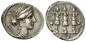 Faustus Cornelius Sulla AR Denarius, 56 BC 

 Faustus Cornelius Sulla . AR Denarius (17-19 mm, 3.90 g), Roma, 56 BC.
Obv. Laureate, diademed and dr...