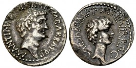 Marc Antony and Octavian AR Denarius 

 Marcus Antonius and Octavianus . AR Denarius (19-20 mm, 3.46 g). M. Barbatius Pollio, quaestor pro praetore....