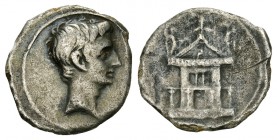 Octavianus AR Denarius, Curia Iulia reverse 

 Octavianus . AR Denarius (20 mm, 2.65 g), Italian mint, 30-29 BC. 
Obv. Bare head right. 
Rev. IMP ...